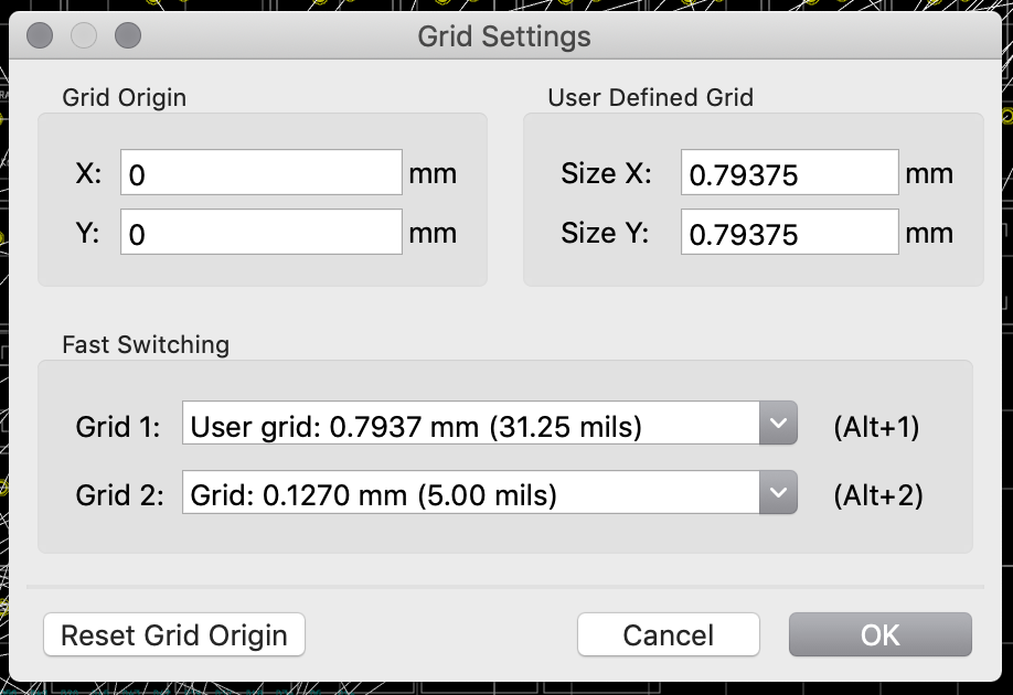 PCB Grid Settings