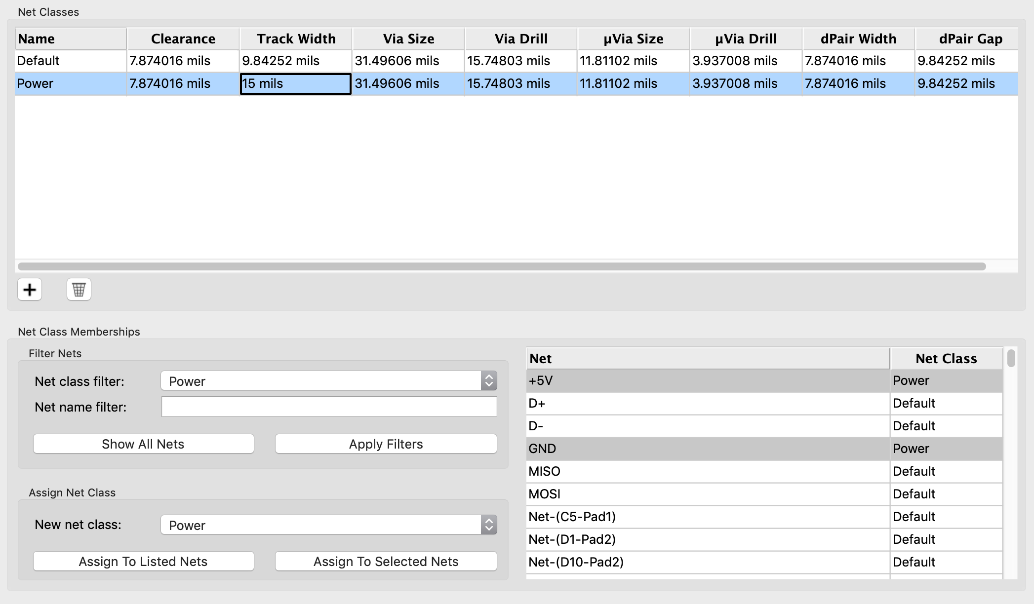 Assign classes to net